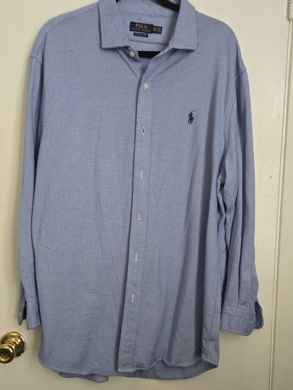 Polo by Ralph Lauren Light Blue Button-Down Knit Dress Shirt with Navy Pony XXL